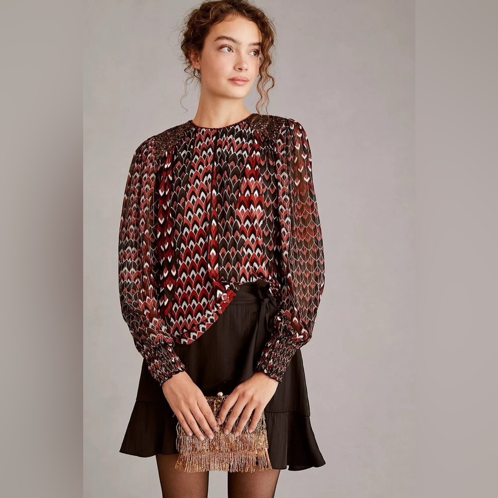 EUC Anthropologie Bl-nk Sequin-Embellished Blouse, Size M
